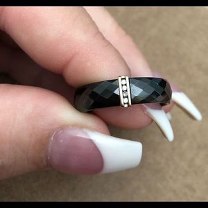 Black ceramic 10kt yellow gold diamond band ring